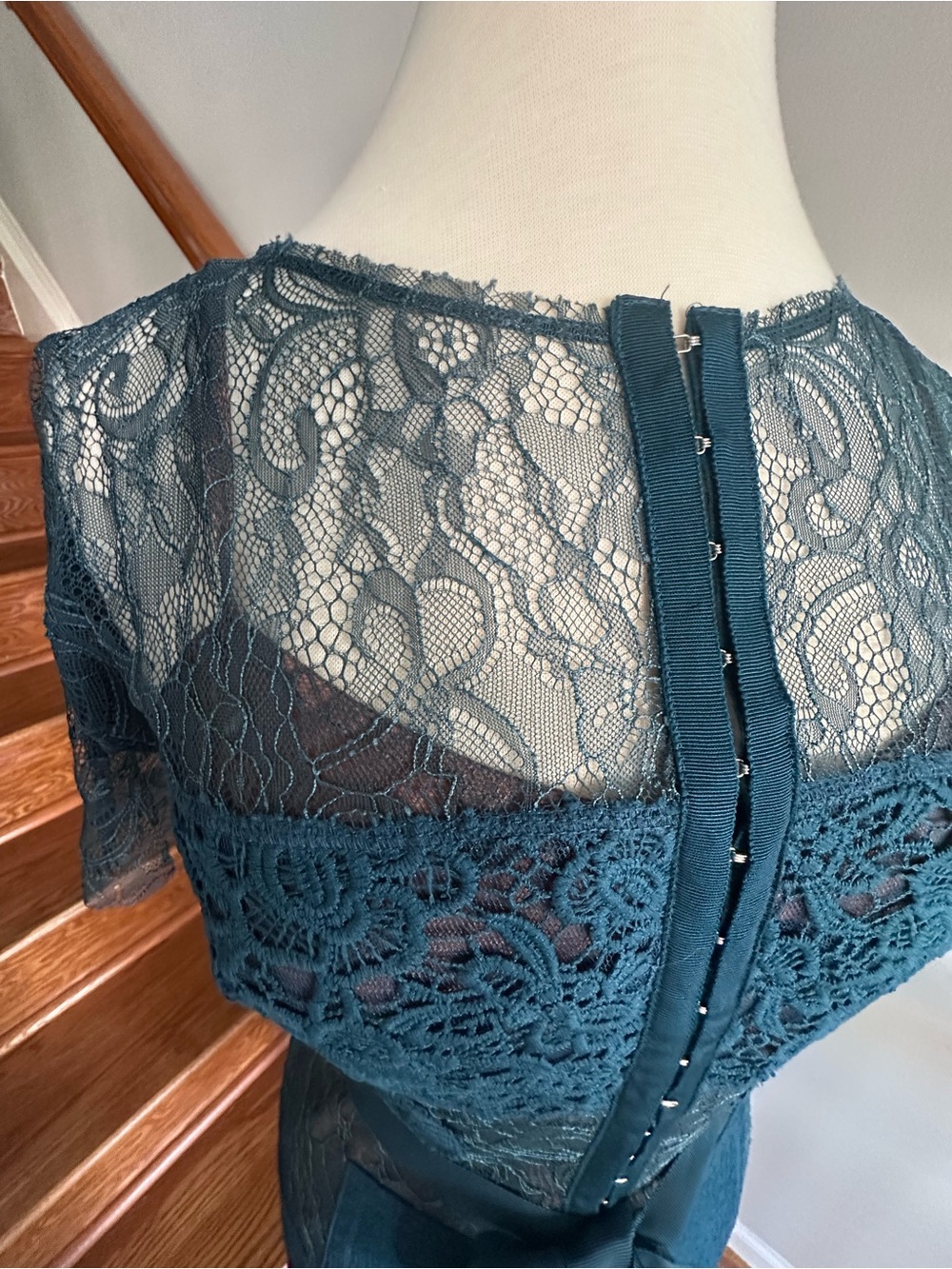 Anthropology Teal Lace Sheath Dress with Belt - Picture 5 of 7